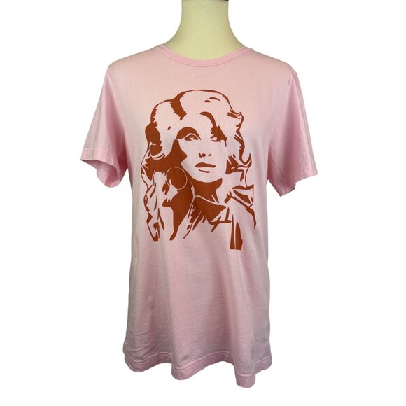 The Chester Drawer Tops - Dolly Parton Graphic Tee Womens M Pink Cotton Crewneck Short Sleeve Canvas + Bel